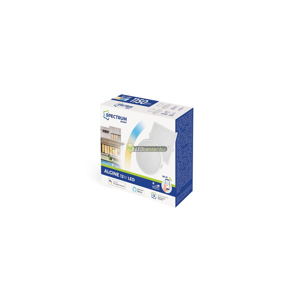 ALGINE-12W-smart-LED-panel-CCT-DIM-doboz.jpg ALGINE okos mennyezeti lámpa SpectrumLED CCT DIM csomagolás