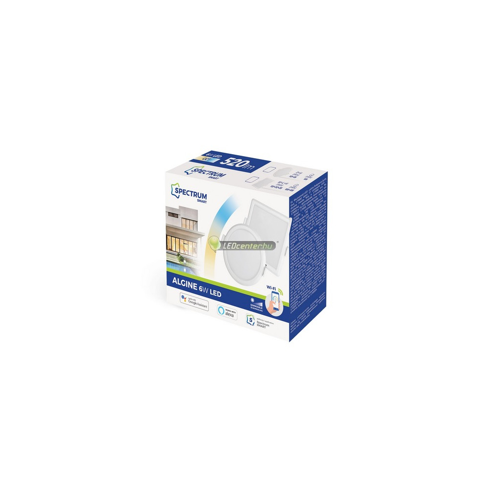 ALGINE-6W-smart-LED-panel-CCT-DIM-doboz.jpg ALGINE okos mennyezeti lámpa 6W SpectrumLED wifis LED panel csomagolásban