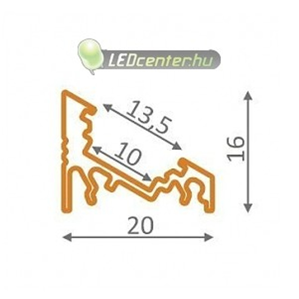 CORNER-LED-profil-meret.jpg Sarok LED aluprofil 2000 mm méretrajz, döntött CORNER profil keresztmetszet
