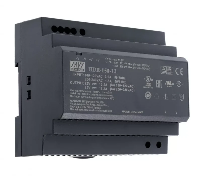 Mean Well HDR-150-12 LED-tápegység 12V 136W DIN-sínre szerelhető