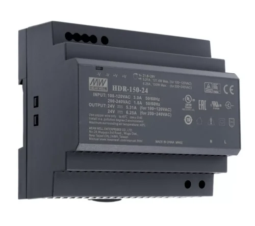 Mean Well HDR-150-24 LED-tápegység 24V 150W DIN-sínre szerelhető