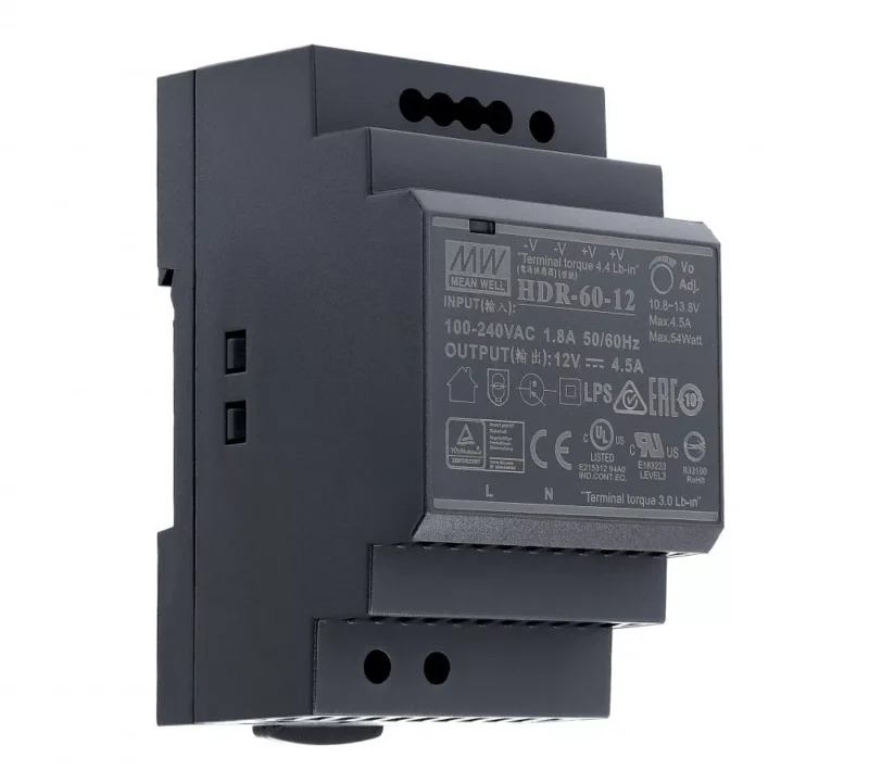 HDR-60-12 Mean Well HDR-60-12 LED-tápegység 12V 54W DIN-sínre szerelhető