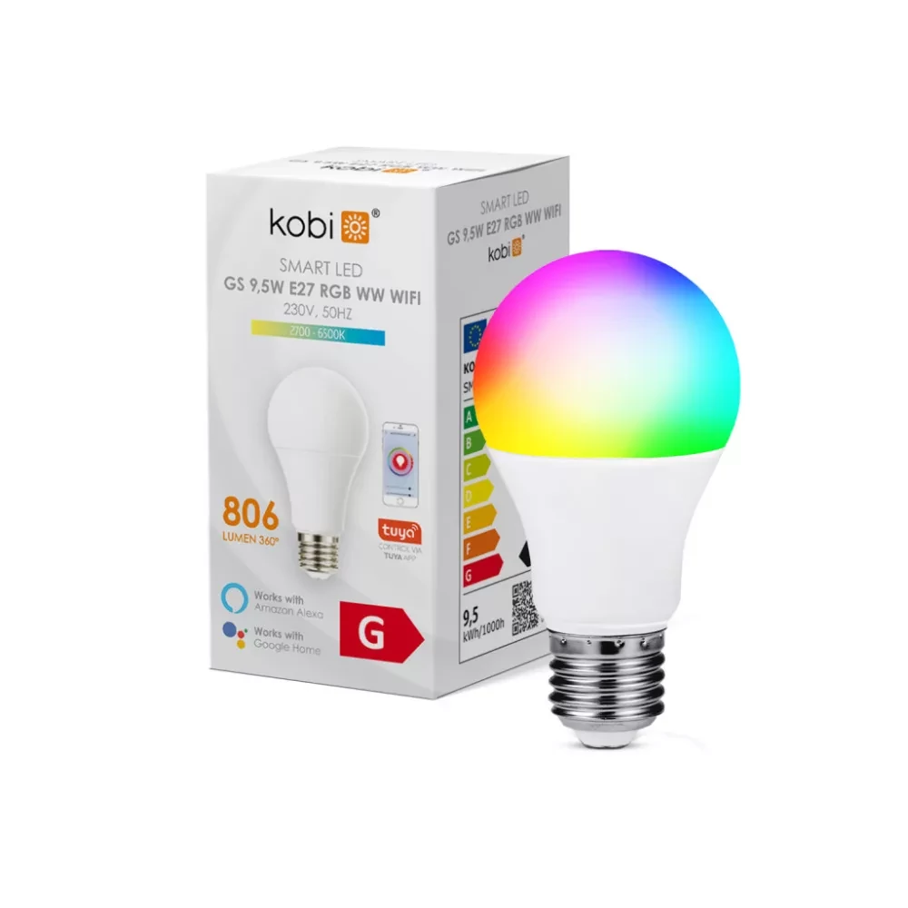 Okos LED izzó RGB WiFi, 9,5W E27 foglalat