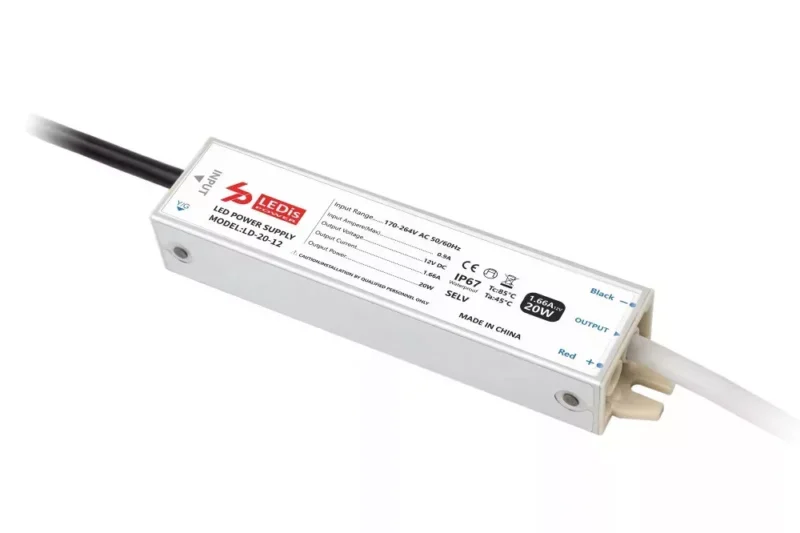 LD-20-24 LEDis LD-20-24 LED-tápegység 24 V DC 20 W IP67 vízálló elölnézetből