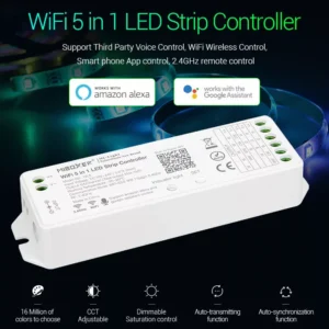 MB-WL5 MiLight 5in1 WiFi vezérlő WL5 csatlakoztatása tápegység és RGBCCT LED-szalag közé