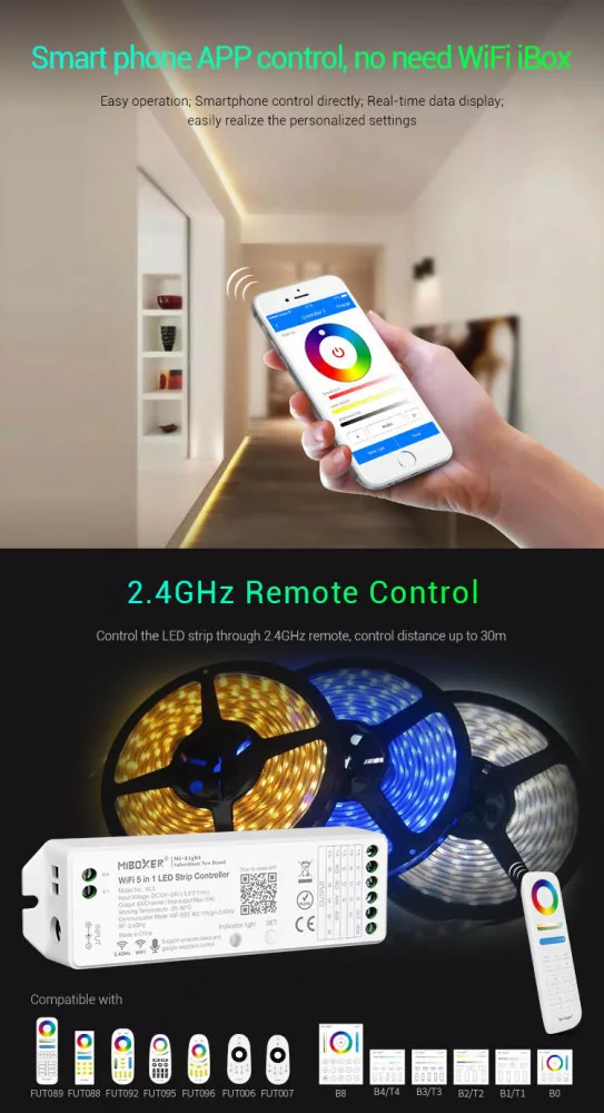 MB-WL5 MiLight 5in1 WiFi vezérlő WL5 2,4 GHz RF távirányítóval