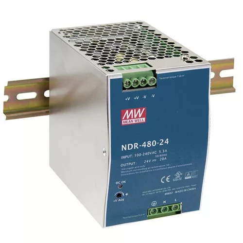 Mean Well NDR-480-24 LED-tápegység 24V 480W ipari DIN-sínre szerelhető táp