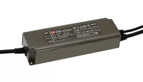 Mean Well PWM-120-24DA2 LED-tápegység 24 V DALI-2 dimmelhető PWM IP67 elölnézetből
