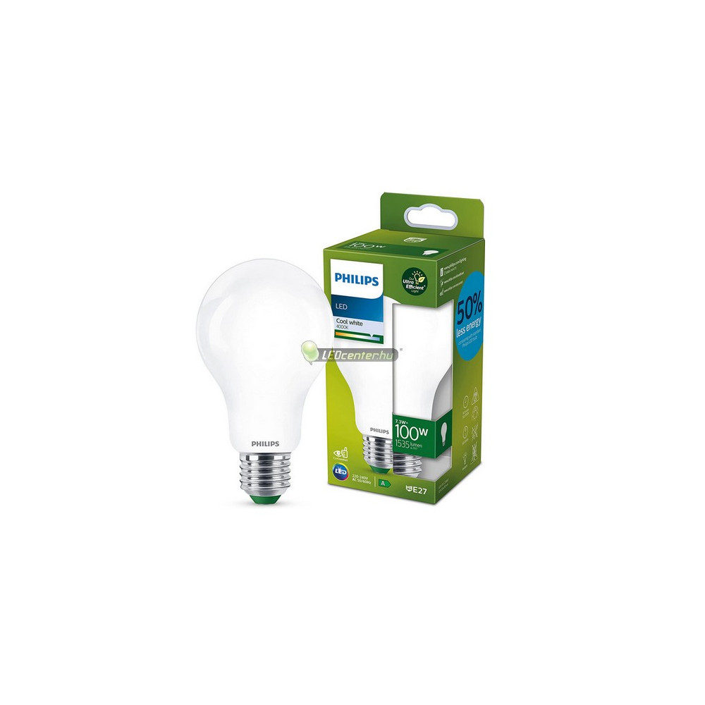 PHILIPS ultrahatékony 7,3W E27 LED körteégő, matt búra