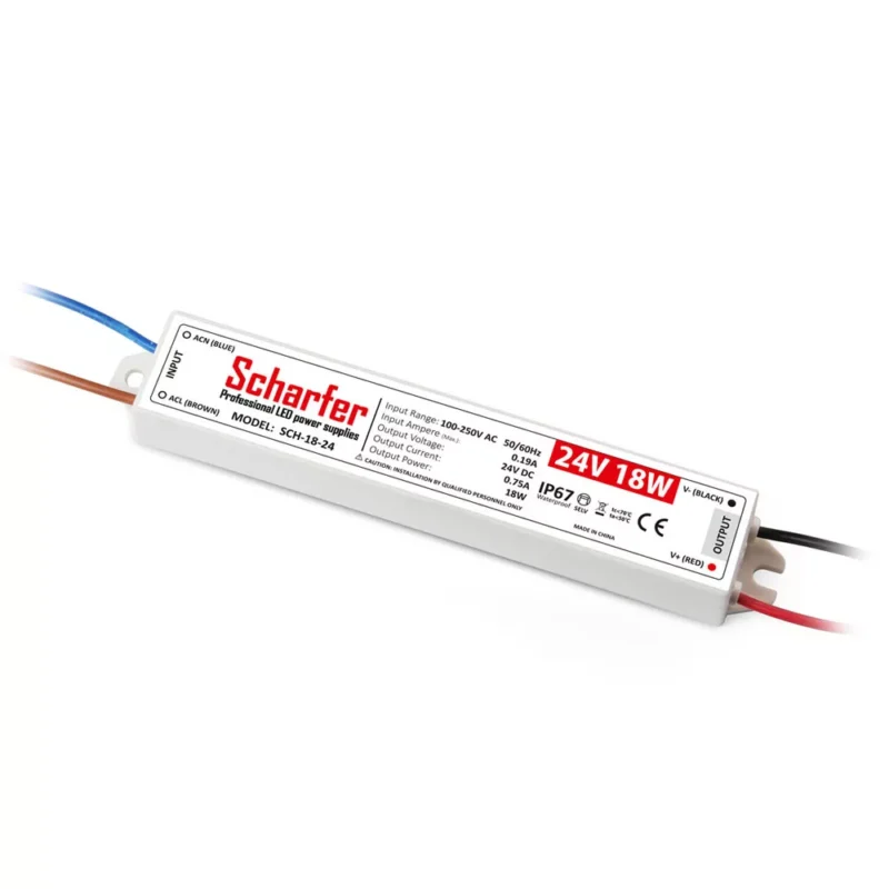 Scharfer SCH-18-24 LED-tápegység 24 V 18 W IP67 vízálló ultravékony fémházas