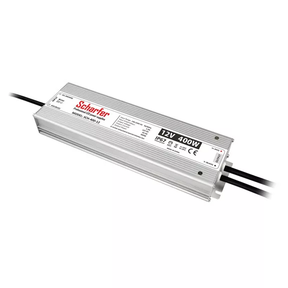 Scharfer SCH-400-12 LED-tápegység 12 V DC 400 W IP67 vízálló fémházban
