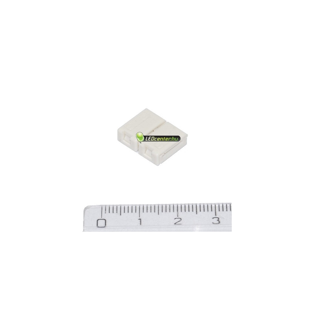 SMD3528-forrasztasmentes-toldo-logo2.jpg 8 mm-es LED szalag toldóelem forrasztásmentes SMD3528 csatlakozó közelről