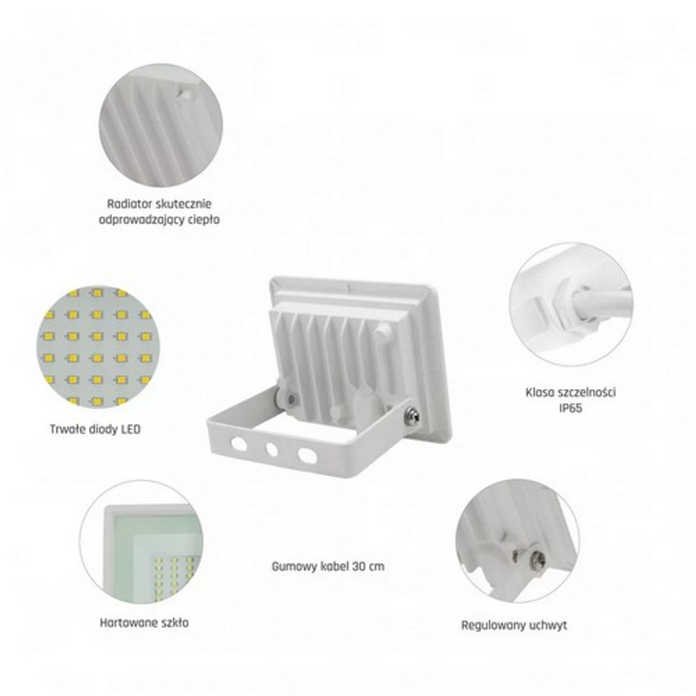 Fehér LED reflektor 30W NOCTIS LUX 3 fényvető fehér házban, IP65 IK07 természetes fehér