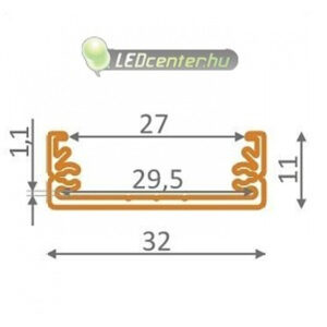 Széles LED aluprofil 2000 mm méretrajz, 32x11 mm profil keresztmetszet