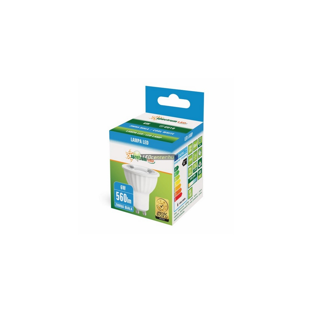 gu10_6w_38f_led_szpot_hf_doboz.jpg GU10 LED szpot hidegfehér SpectrumLED 6W díszdoboz csomagolás