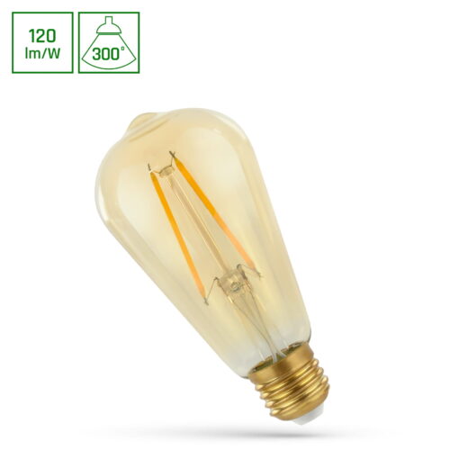 SpectrumLED RETRO ST64 LED körte E27 2W borostyán üvegburával, 2300K extra melegfehér fénnyel