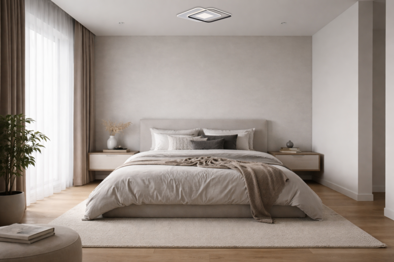 Optonica LED mennyezeti lámpa 60W CCT, távirányítós, négyzet, fehér-fekete – 4800 lm