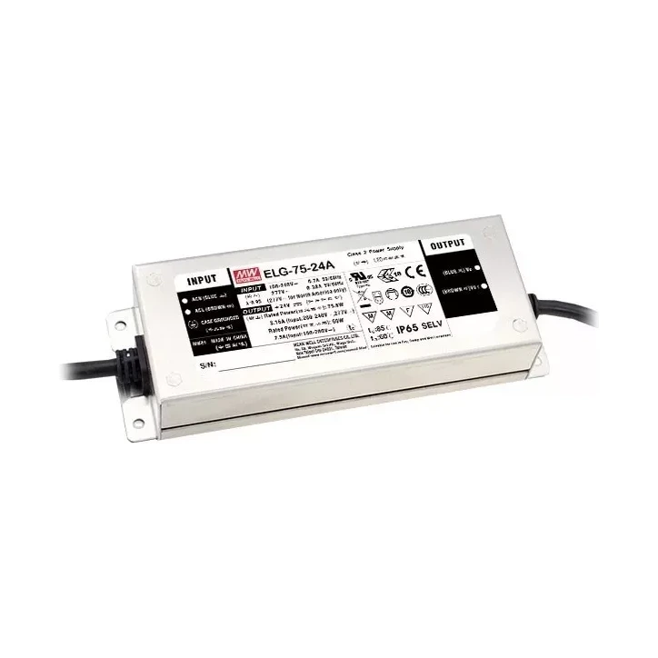 Mean Well ELG-75-24A LED-tápegység, 24 V DC, IP65 Mean Well ELG-75-24A LED-tápegység 75 W IP65 vízálló 24 V CV+CC potméterrel