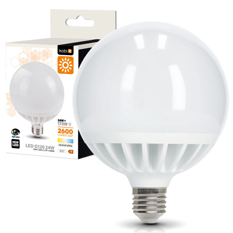 KOBI G120 LED gömb izzó E27 24W, 4000K természetes fehér, 2600 lm (150W helyett)